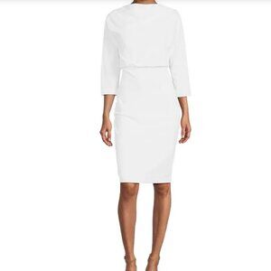 NWT Badgley Mischka Boat Neck 3/4 Sleeve Blouson Sheath Dress| White |Size L